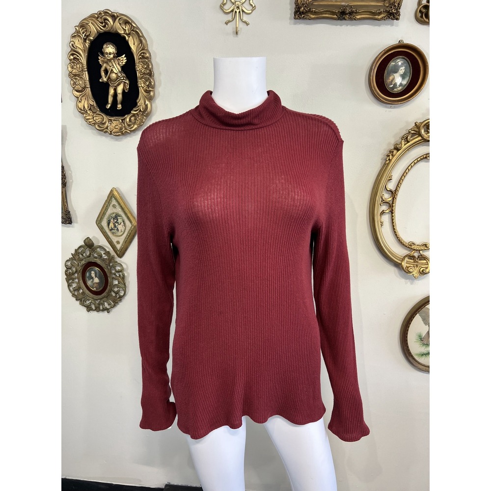 Reformation Burgundy Ribbed Turtleneck Top Size L